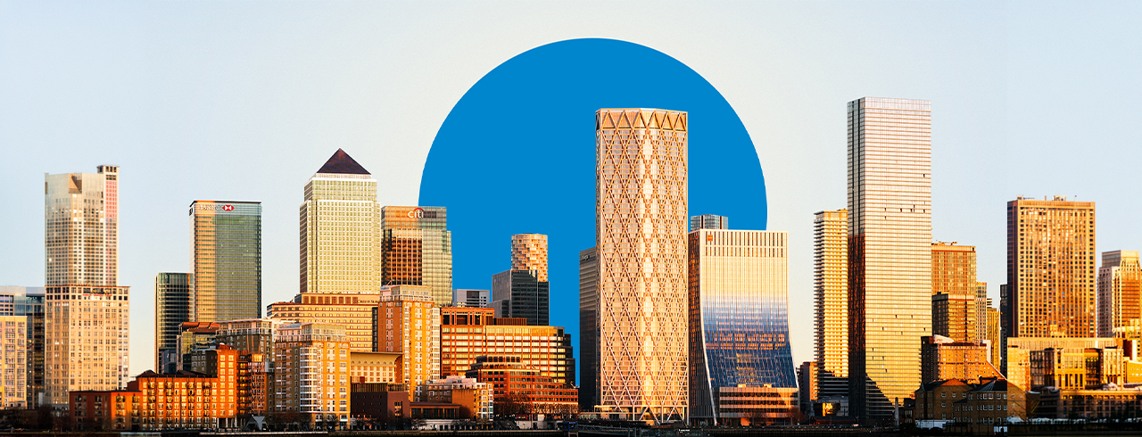 London skyline with blue circle - GIA London campus London skyline with blue circle - GIA London campus