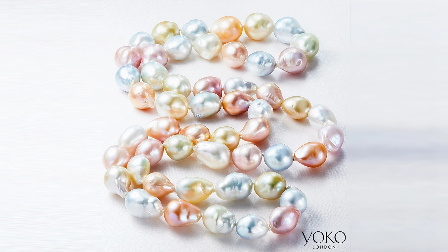 Cultured freshwater baroque pearls in pink, peach, blue, white