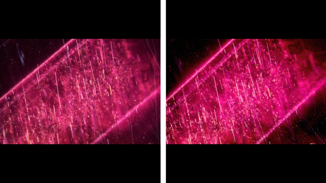 This Mozambique ruby contains needles and bands of particles before heating (left). The inclusions did not show any signs of alteration after heating at 900°C for 5 hours in air (right). However, the development of the 3309 cm–1 series in the FTIR spectrum was detected in this stone after heating, providing evidence of low-temperature heat treatment. Photomicrographs by Suwasan Wongchacree; field of view 1.75 mm.