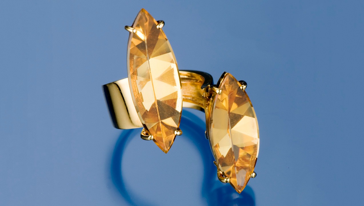 Eye-clean gems like these are perfect for the “Pluto” ring. The citrine and gold design was inspired by the stars and the cosmos. - Robert Weldon, gift of Patricia MB Gotthilf"
