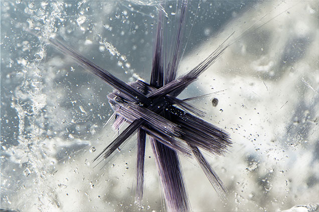 Quartz crystals with rutile tufts. Quartz crystals with rutile tufts.