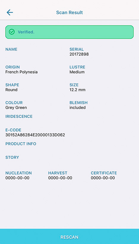 Smartphone app display of scan result. Smartphone app display of scan result.