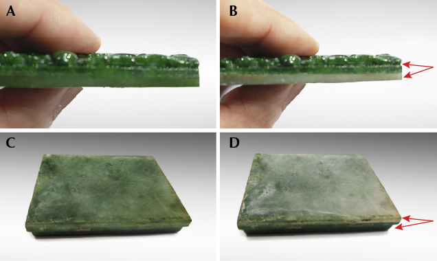 Before and after removing the coating. Before and after removing the coating.