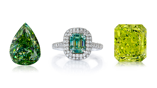 Unmounted green diamonds in different hues. Unmounted green diamonds in different hues.