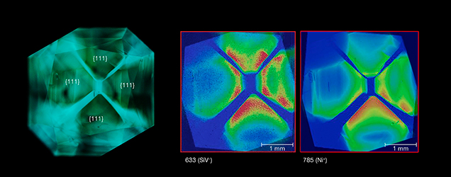 SiV– and Ni+ defects seen in DiamondView.