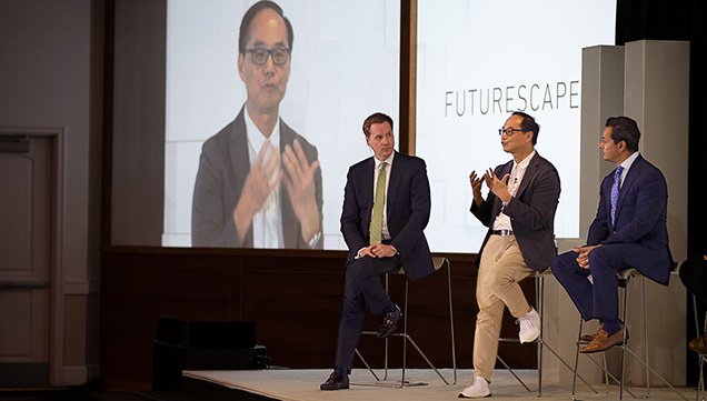 Kent Wong discusses Chow Tai Fook’s approach to attracting talented designers while David Ager (left) and Rahul Kadakia (right) look on. Photo by Denise Conrad/GIA. Kent Wong discusses Chow Tai Fook’s approach to attracting talented designers while David Ager (left) and Rahul Kadakia (right) look on. Photo by Denise Conrad/GIA.