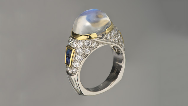 Moonstone Ring. While requiring care to avoid damage, moonstone lends an almost magical sheen to jewelry. - Courtesy Richard Krementz Gemstones