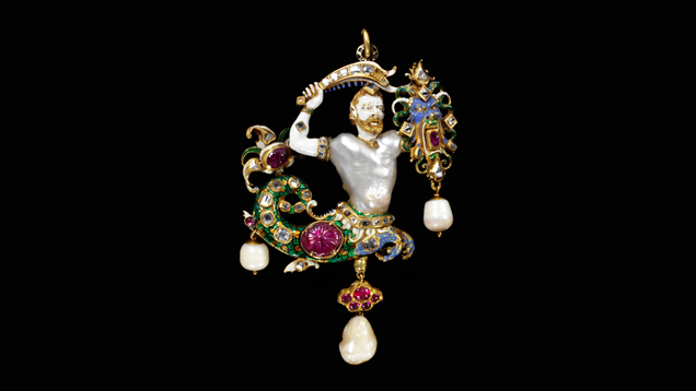 Baroque Pearl. A baroque pearl forms the body of a Triton in this jewel. © Victoria and Albert Museum, London.