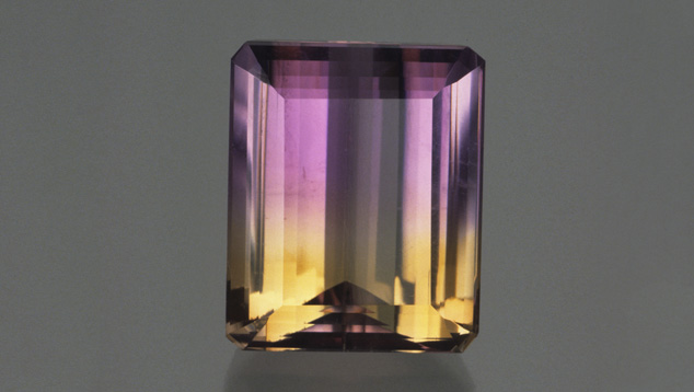 Rectangular cuts show off ametrine’s unique appearance. Photo by Robert Weldon/GIA, courtesy Cynthia Renee Co. Rectangular cuts show off ametrine’s unique appearance. Photo by Robert Weldon/GIA, courtesy Cynthia Renee Co.