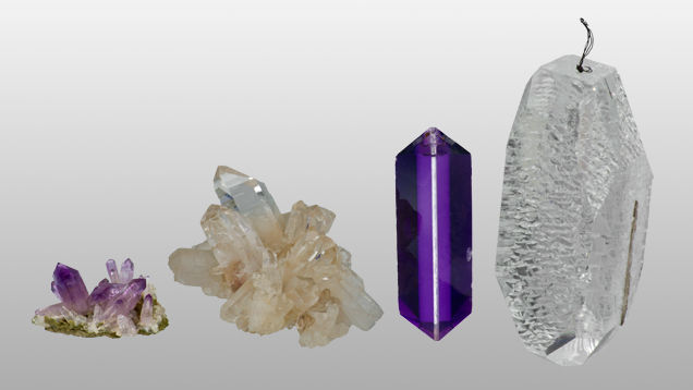 Natural and synthetic amethyst and synthetic rock crystal quartz crystal Natural and synthetic amethyst and synthetic rock crystal quartz crystal