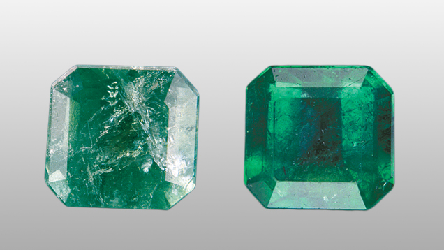 Fracture filled emeralds Fracture filled emeralds
