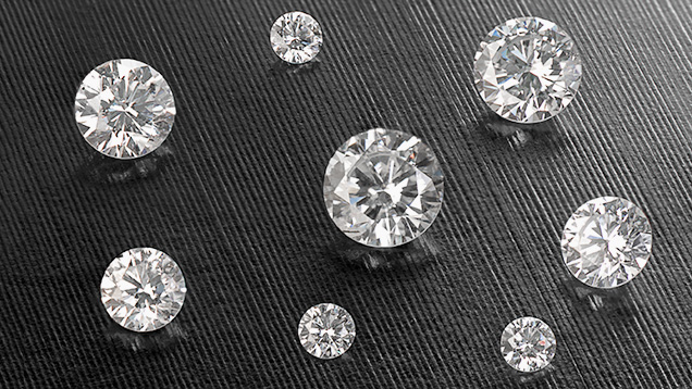 Eight HPHT faceted synthetic diamonds from AOTC Group