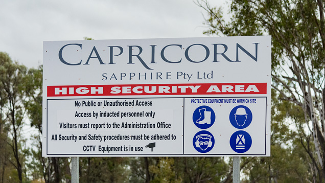 Capricorn sapphire mine entrance sign Capricorn sapphire mine entrance sign
