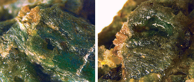Magnified images of coated lawsonite pseudomorphs