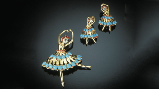 Van Cleef & Arpels Ballerina Brooch and Matching Clip Earrings