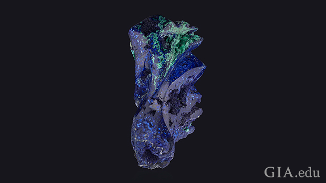 A freeform piece of blue azurite and green malachite looks like an exotic piece of sea coral. A freeform piece of blue azurite and green malachite looks like an exotic piece of sea coral.