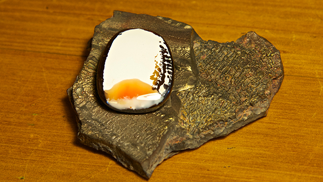 Boulder opal on display