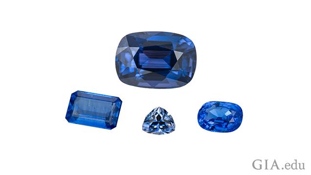 A group of four blue gems. A group of four blue gems.