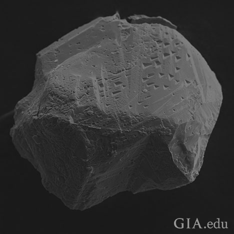 View of a sulphide inclusion under an electron microscope. View of a sulphide inclusion under an electron microscope.