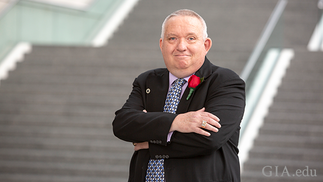 Patrick O’Shea stands in front of a staircase at the Javits Center in New York City. Patrick O’Shea stands in front of a staircase at the Javits Center in New York City.