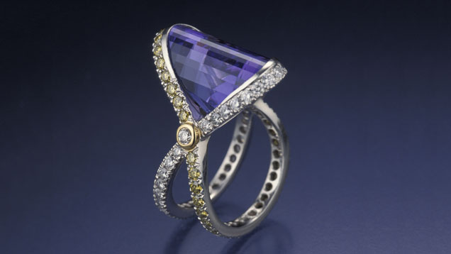 9.62-ct. Tanzanite. Tanzanite is sometimes cut in designer fantasy styles. - Courtesy Mark Schneider