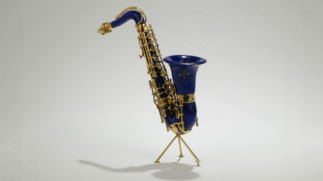 Lapis Lazuli. This delicate carving is part of the 21-piece “Symphony in Gemstones” collection. - Robert Weldon, gift of Art Sexauer