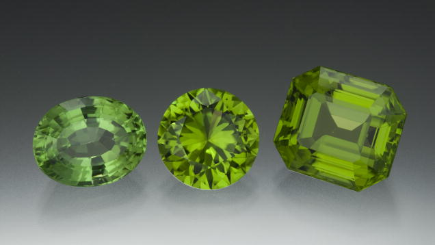 Figure 1. The concepts dealing with brightness, scintillation, and overall appearance are best evaluated in a gem whose color is not easily weakened by making it bright or overly dark, such as peridot.Photo by Robert Weldon, GIA