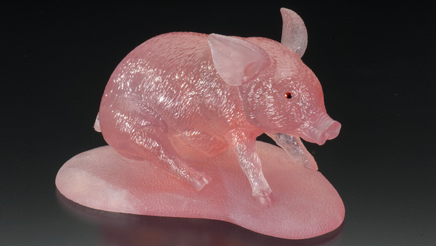 This adorable piglet was carved by Gerd Dreher from rose quartz mined in Madagascar. - Robert Weldon