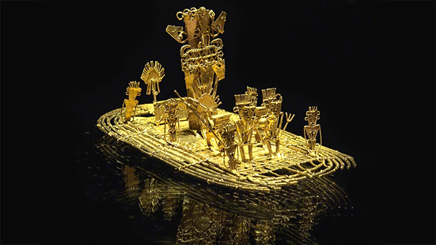 The scene of the raft of El Dorado is housed in the Museo del Oro, Bogota. Photo by Robert Weldon/GIA The scene of the raft of El Dorado is housed in the Museo del Oro, Bogota. Photo by Robert Weldon/GIA
