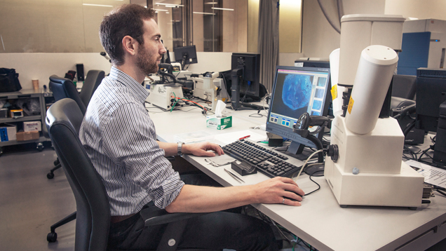 Evan Smith studies images of diamond inclusions on a computer. Evan Smith studies images of diamond inclusions on a computer.
