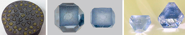 Morphology of yellow and blue synthetic diamonds Morphology of yellow and blue synthetic diamonds