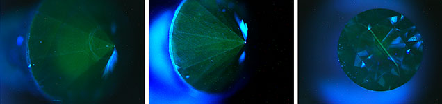 DiamondView images of the CVD synthetics. DiamondView images of the CVD synthetics.