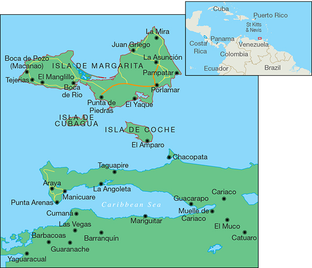 The Venezuelan islands of Margarita, Cubagua, and Coche. The Venezuelan islands of Margarita, Cubagua, and Coche.