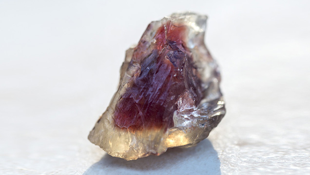 This choice piece of red sunstone rough will make a fabulous faceted gem. It’s just one piece in the 25 kilo haul the Ponderosa miners recovered during this trip. - Robert Weldon This choice piece of red sunstone rough will make a fabulous faceted gem. It’s just one piece in the 25 kilo haul the Ponderosa miners recovered during this trip. - Robert Weldon