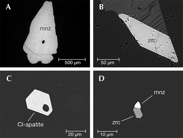 SEM backscattered images of mineral inclusions in grandidierite SEM backscattered images of mineral inclusions in grandidierite