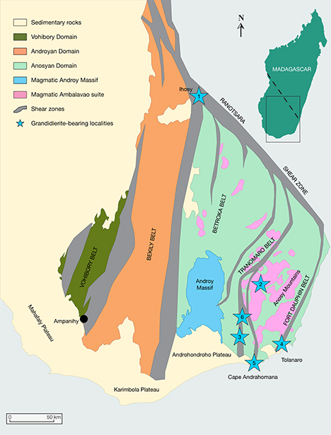 Map of Madagascar grandidierite deposits Map of Madagascar grandidierite deposits