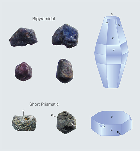 Bipyramidal and prismatic sapphire crystals from Sutara, Russia Bipyramidal and prismatic sapphire crystals from Sutara, Russia