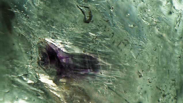 FA16-LN-Figure-11_207953-636x358.jpg. Distinct purple banding in a fluorite inclusion in emerald