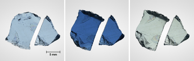 Nigerian aquamarine wafers shown in different lighting conditions. Nigerian aquamarine wafers shown in different lighting conditions.
