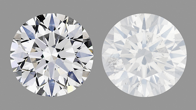 Comparison of a colorless diamond and a Fancy white diamond Comparison of a colorless diamond and a Fancy white diamond