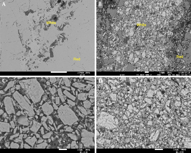 BSE images of natural and imitation rhodochrosite BSE images of natural and imitation rhodochrosite