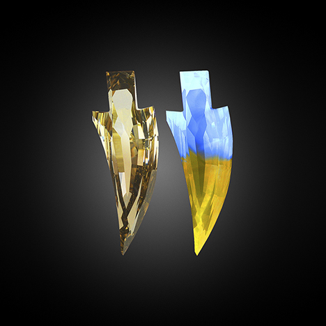 Interesting fluorescence pattern of the sword-shaped diamond.