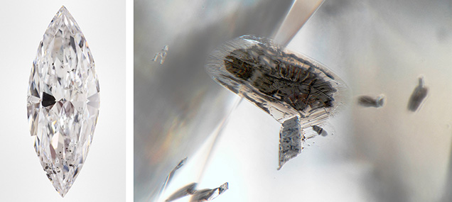 Type IIa diamond with metallic inclusions. Type IIa diamond with metallic inclusions.