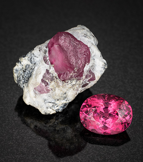 Faceted and in matrix samples of Kuh-i-Lal pink spinel. Faceted and in matrix samples of Kuh-i-Lal pink spinel.