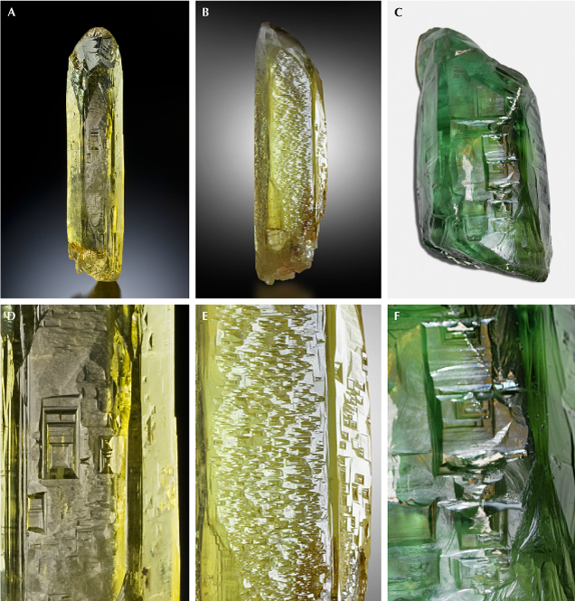 Images of various mineral crystals, showcasing different colors and structures, including yellow and green hues. Images of various mineral crystals, showcasing different colors and structures, including yellow and green hues.