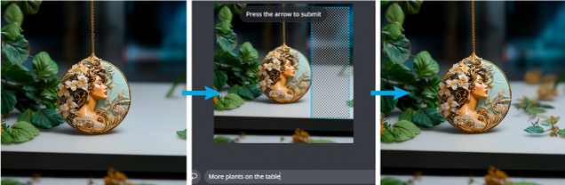 Figure 11. Images from Midjourney 5.2 using the inpainting prompt “more plants on the table.” Figure 11. Images from Midjourney 5.2 using the inpainting prompt “more plants on the table.”