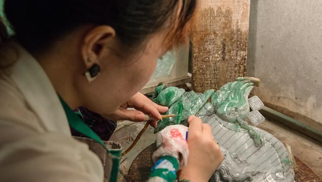 The skill and artistic ability of jadeite artists and carvings in Guangdong Province was very impressive. Photo by Eric Welch, © GIA, courtesy of Mazu The skill and artistic ability of jadeite artists and carvings in Guangdong Province was very impressive. Photo by Eric Welch, © GIA, courtesy of Mazu