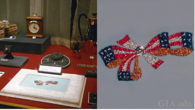 A view of one of Hohenstine’s window displays and a close-up of the red, white and blue bow gem design. A view of one of Hohenstine’s window displays and a close-up of the red, white and blue bow gem design.