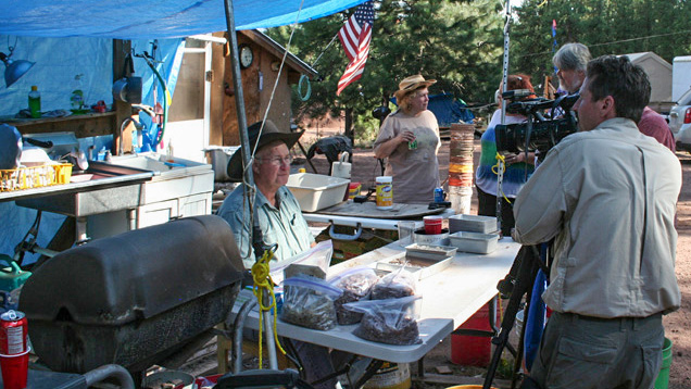 Kevin Schumacher sets up to interview owner John Woodmark at the Ponderosa mine. Kevin Schumacher sets up to interview owner John Woodmark at the Ponderosa mine.