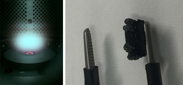 A synthetic diamond crystal in the vacuum chamber A synthetic diamond crystal in the vacuum chamber